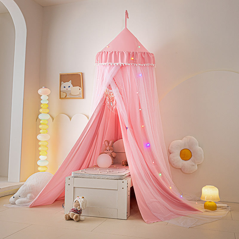Kids Bed Canopy Tent with Pom-Pom Trim