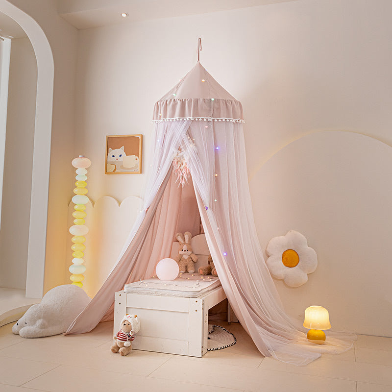 Kids Bed Canopy Tent with Pom-Pom Trim