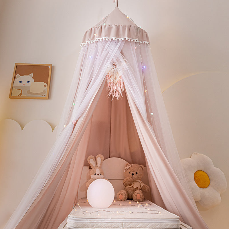 Kids Bed Canopy Tent with Pom-Pom Trim