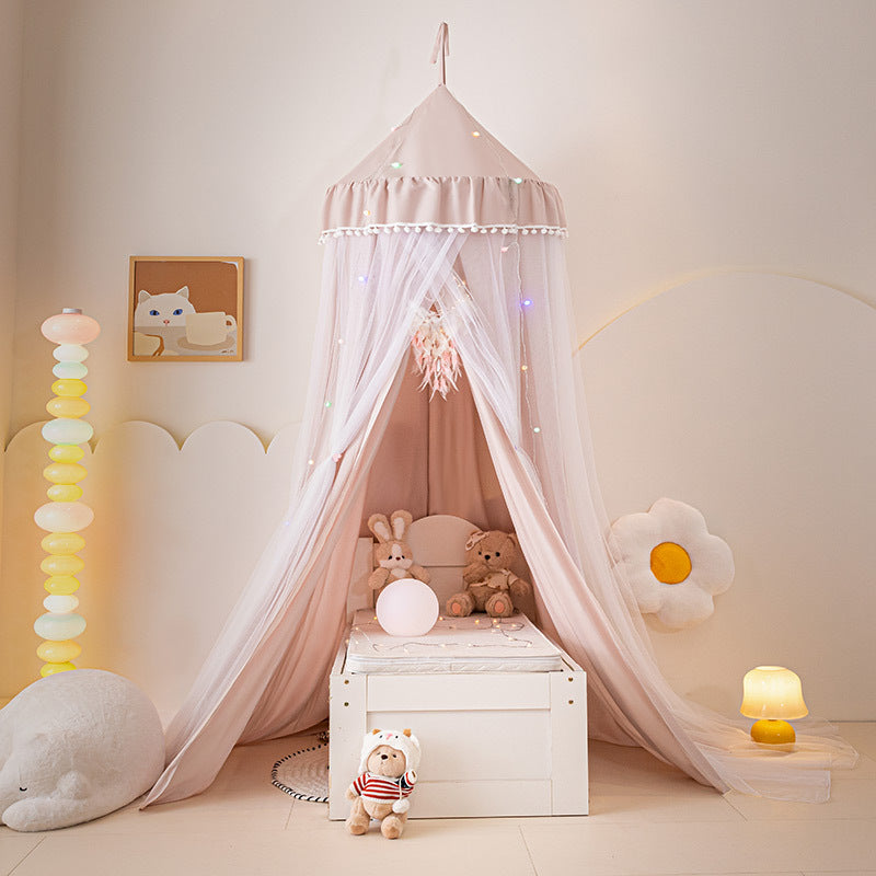 Kids Bed Canopy Tent with Pom-Pom Trim