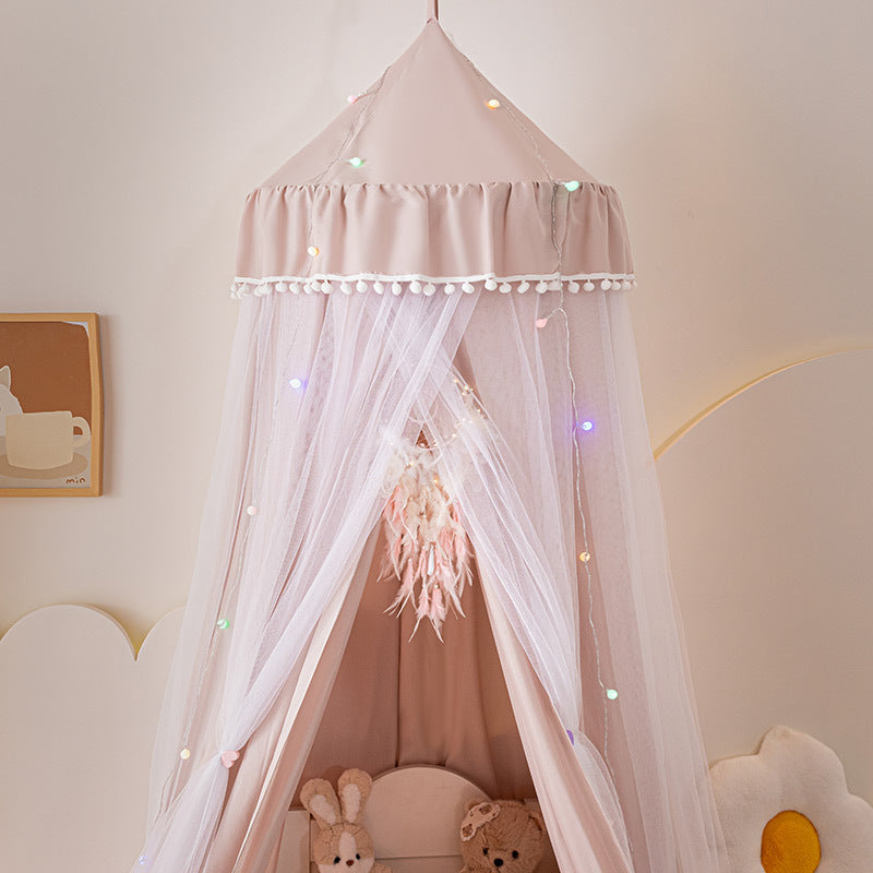 Kids Bed Canopy Tent with Pom-Pom Trim