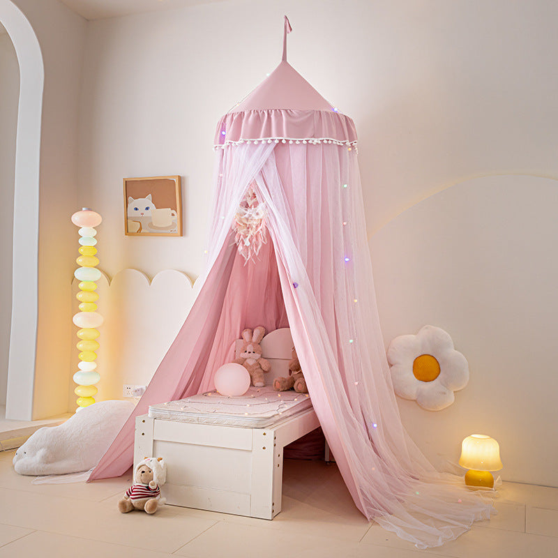 Kids Bed Canopy Tent with Pom-Pom Trim