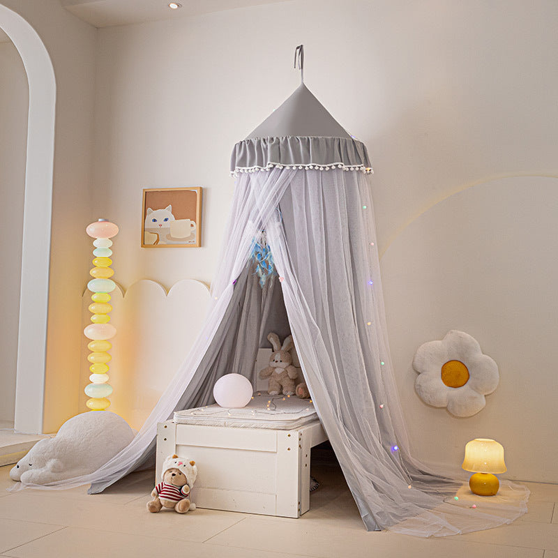 Kids Bed Canopy Tent with Pom-Pom Trim