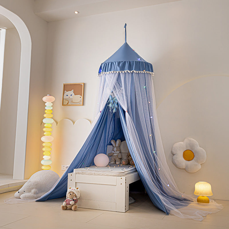 Kids Bed Canopy Tent with Pom-Pom Trim