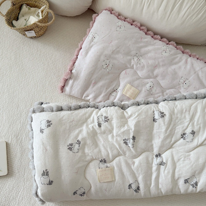 Cotton Comforter with Pom Pom Trim – Cat & Dog Prints