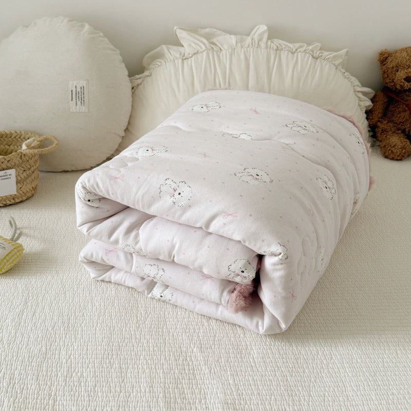 Cotton Comforter with Pom Pom Trim – Cat & Dog Prints