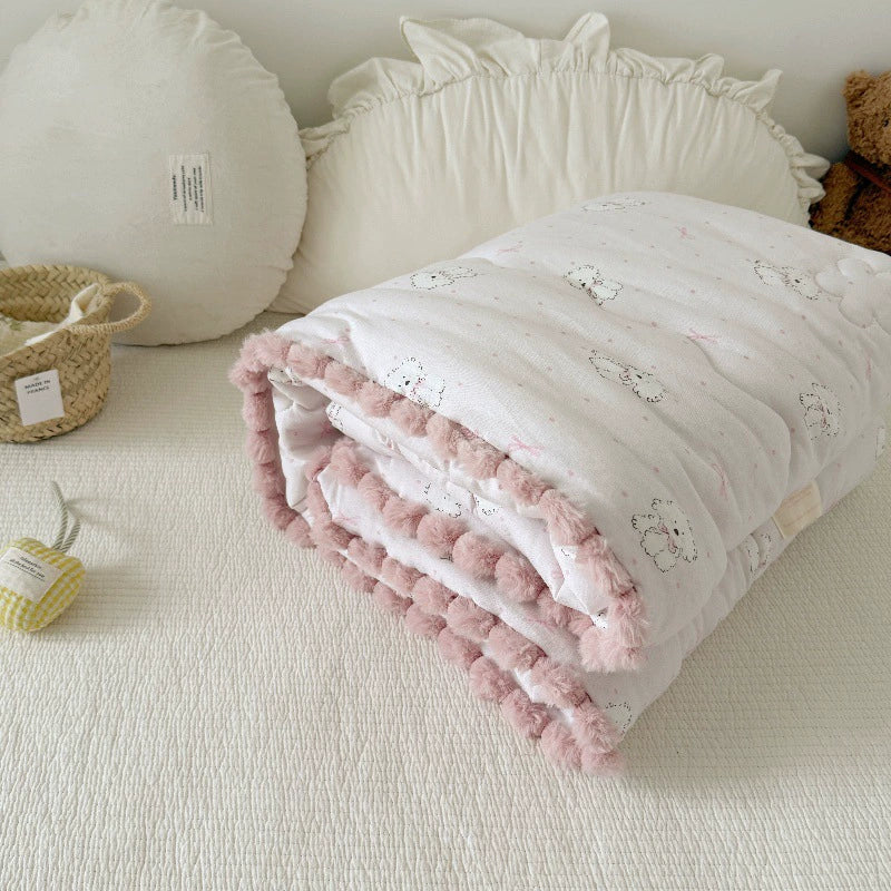 Cotton Comforter with Pom Pom Trim – Cat & Dog Prints Dog