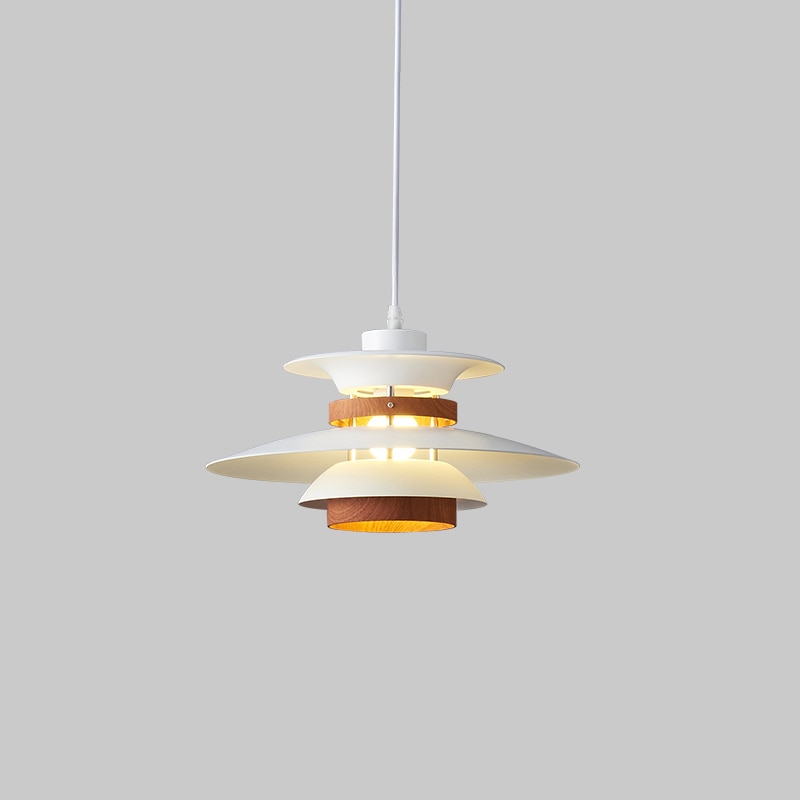 Kira Metal & Wood Layered LED Pendant Light White with Walnut Grain