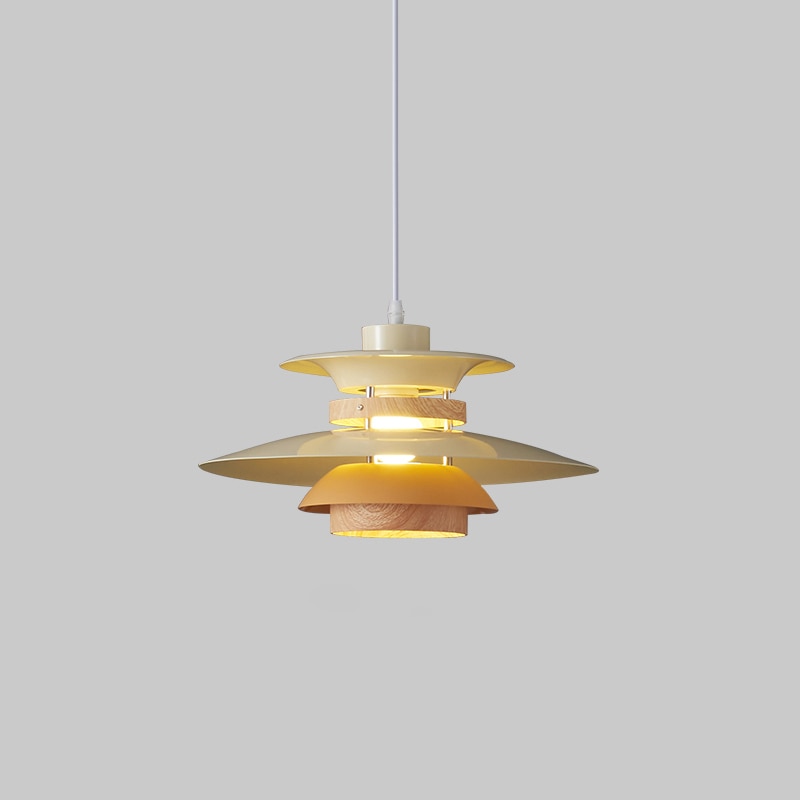 Kira Metal & Wood Layered LED Pendant Light Beige with Natural Grain