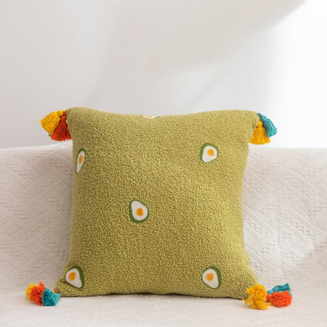 Kit Kat Whimsical Embroidered Pillow Covers Avocado