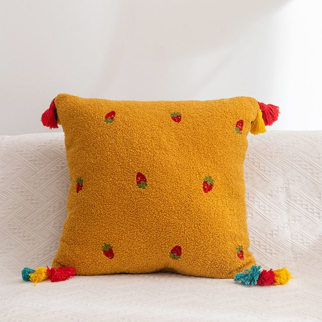 Kit Kat Whimsical Embroidered Pillow Covers Strawberry