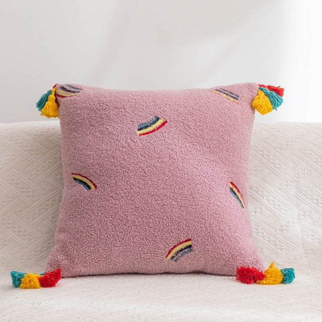 Kit Kat Whimsical Embroidered Pillow Covers Cute Rainbow