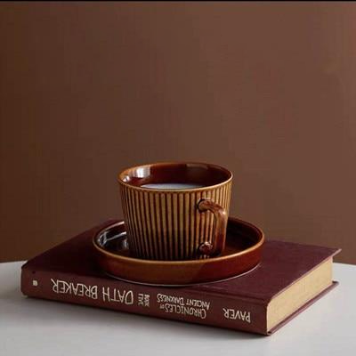 Kleen Coffee Ripple Ceramic Cups with Saucer Brown