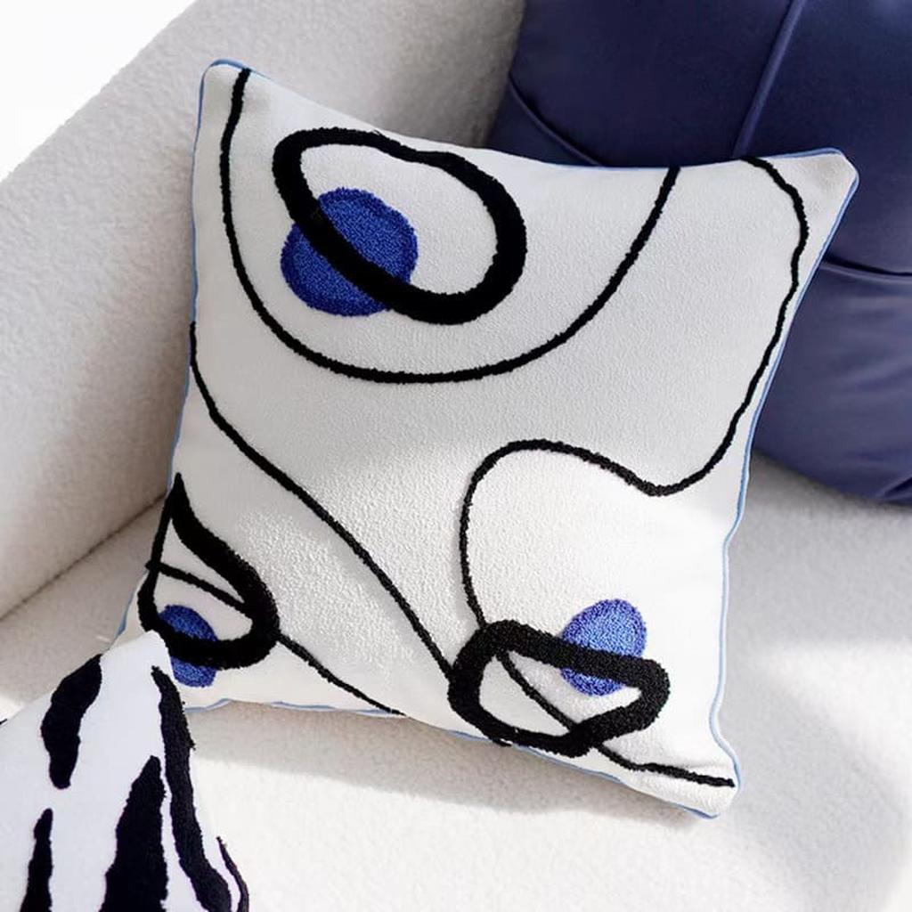 Klein Blue Tufted Throw Pillow White Square