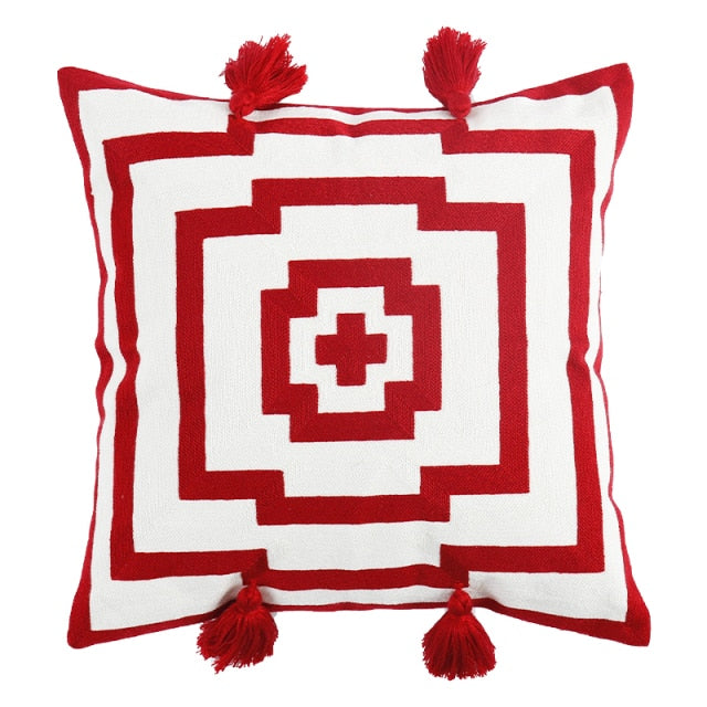 Knitted Floral Jungle Pillowcase Red & White