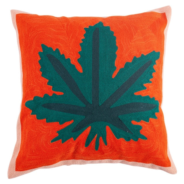 Knitted Floral Jungle Pillowcase Maple Leaf