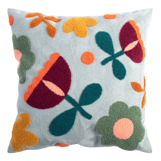Knitted Floral Jungle Pillowcase Sky Floral
