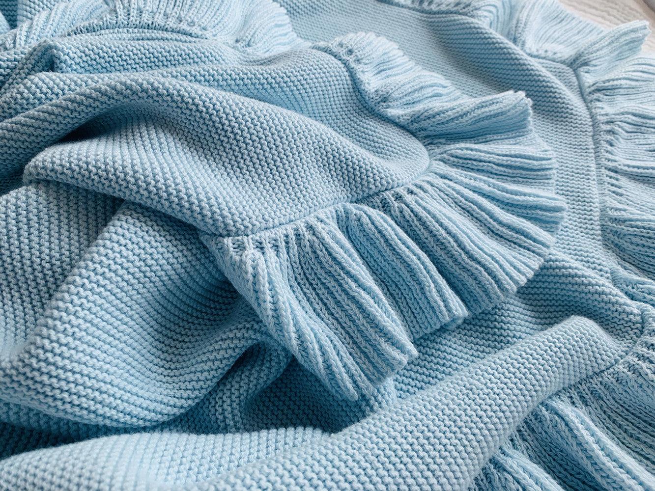 Knitted Ruffle Baby Blanket – Soft Cotton Crib Throw