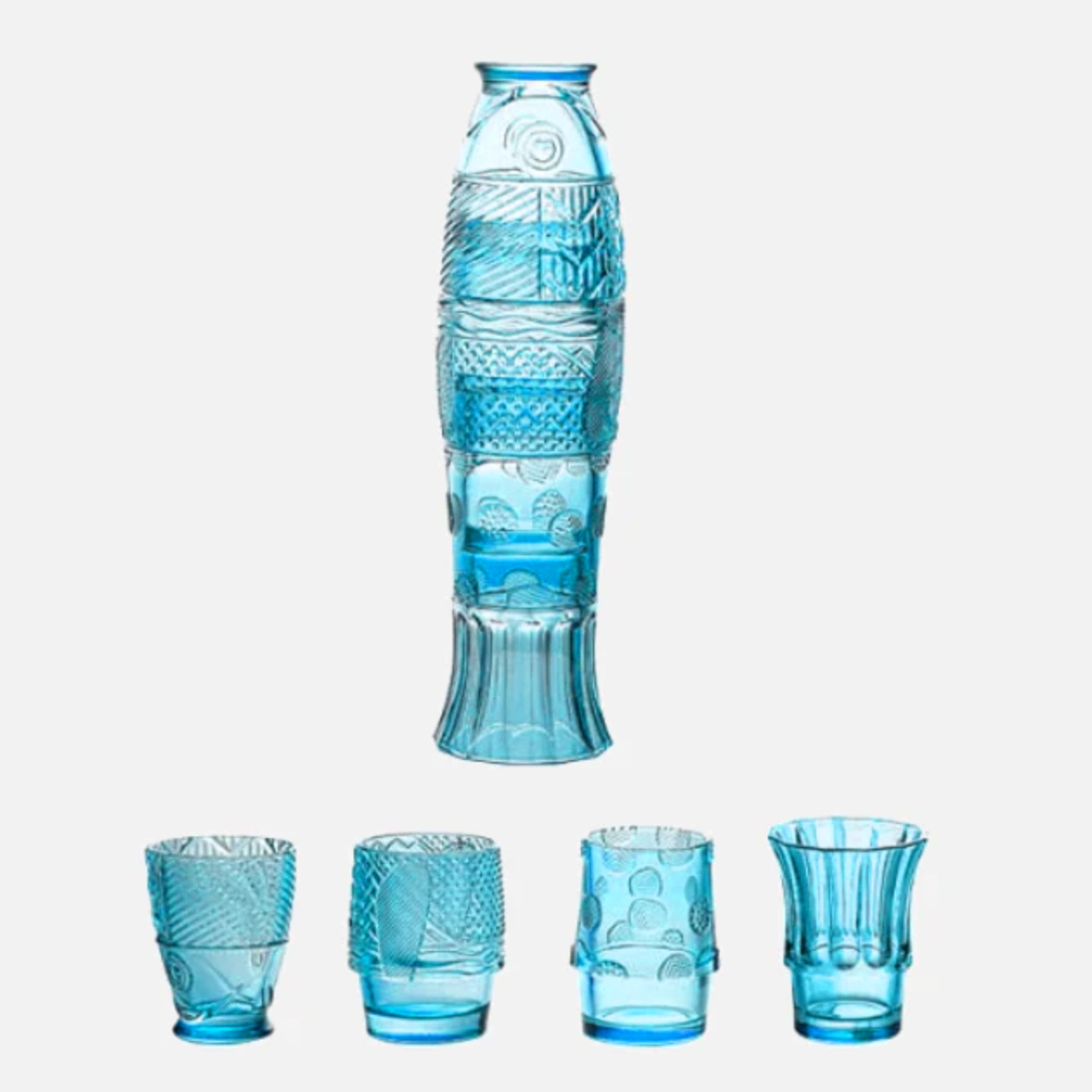 Koi Fish Stackable Glass Cup Set Aqua