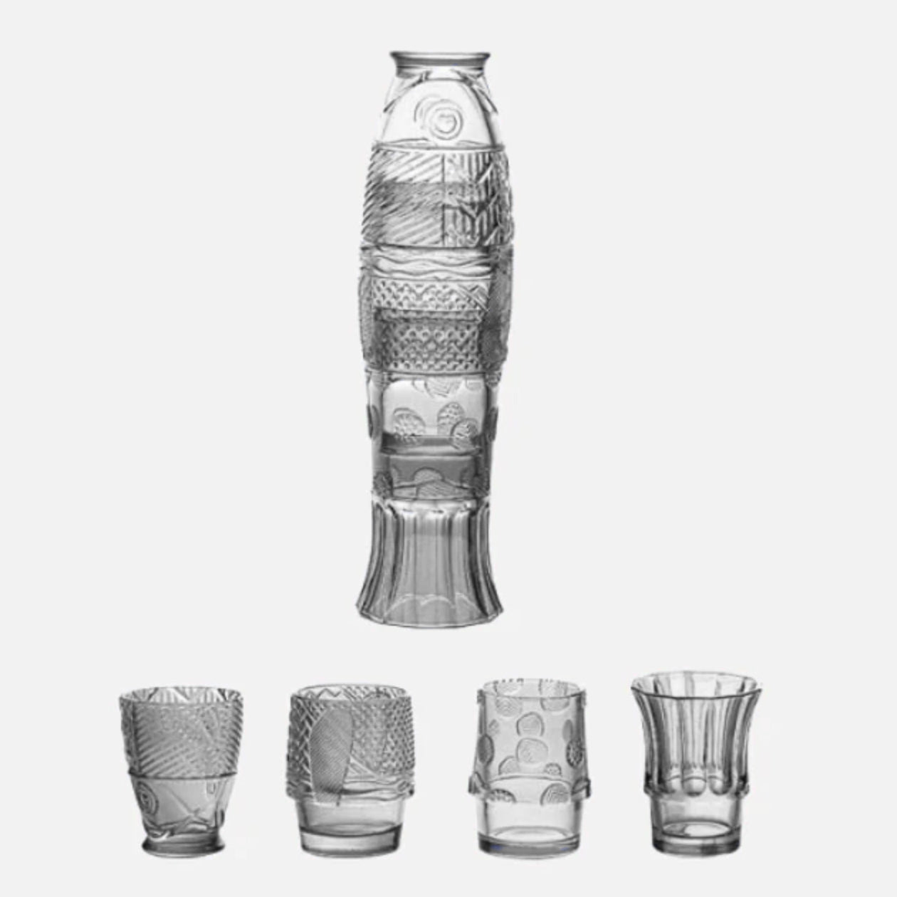 Koi Fish Stackable Glass Cup Set Grey