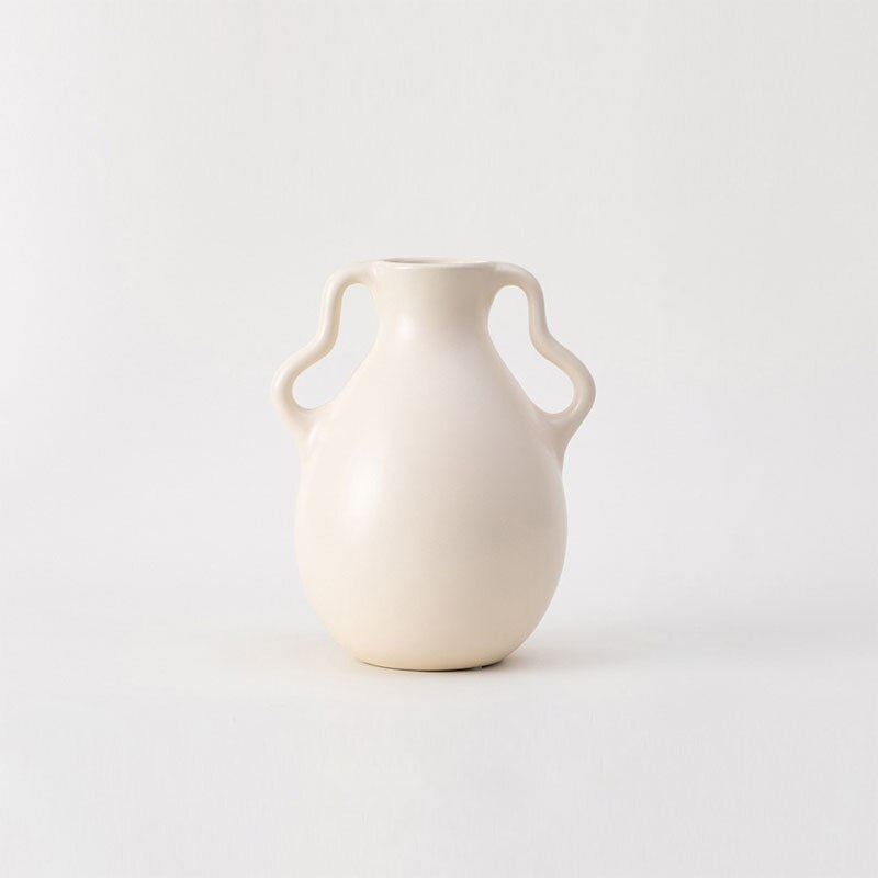 Lavender Cream Wavy Ceramic Vase Double Handle Small White