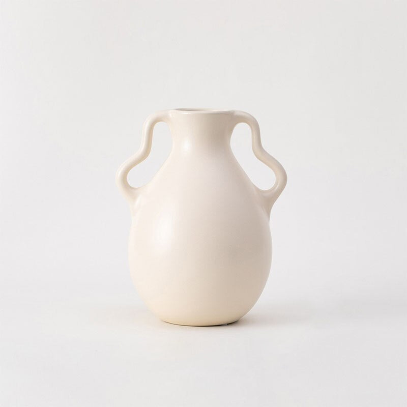 Lavender Cream Wavy Ceramic Vase Double Handle Large White