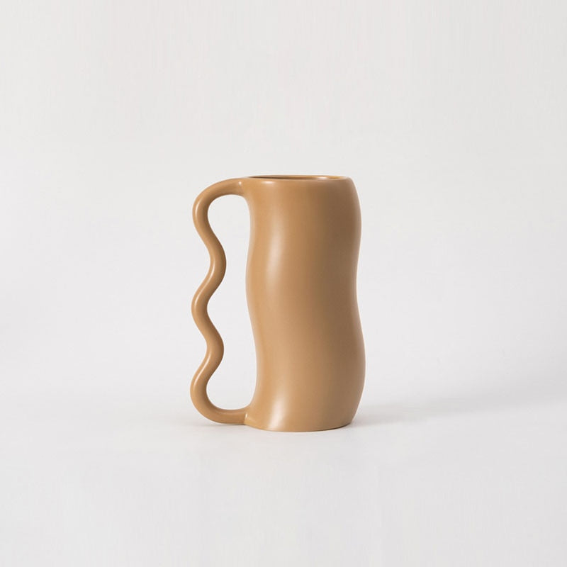 Lavender Cream Wavy Ceramic Vase Single Handle Small Brown