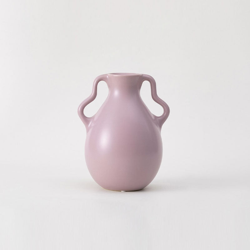 Lavender Cream Wavy Ceramic Vase Double Handle Small Violet