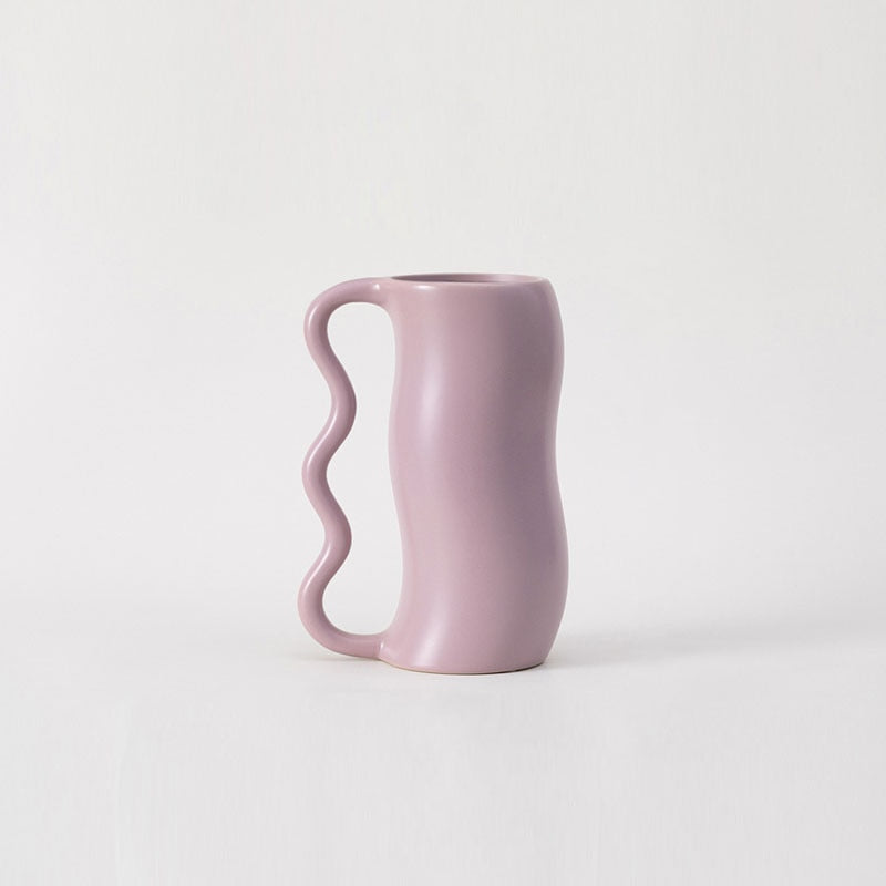 Lavender Cream Wavy Ceramic Vase Single Handle Small Violet
