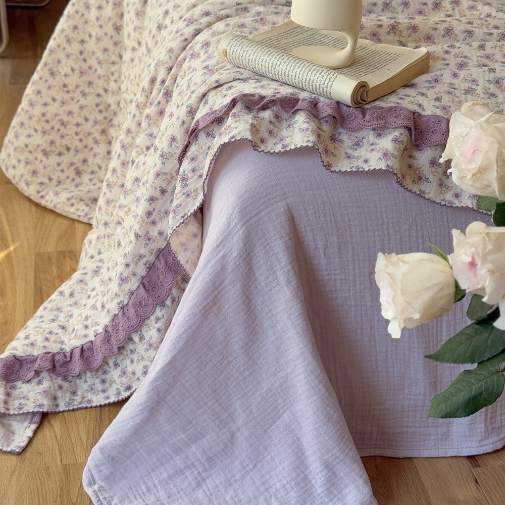 Lavender Floral Comforter – Ruffled Cotton for Girls