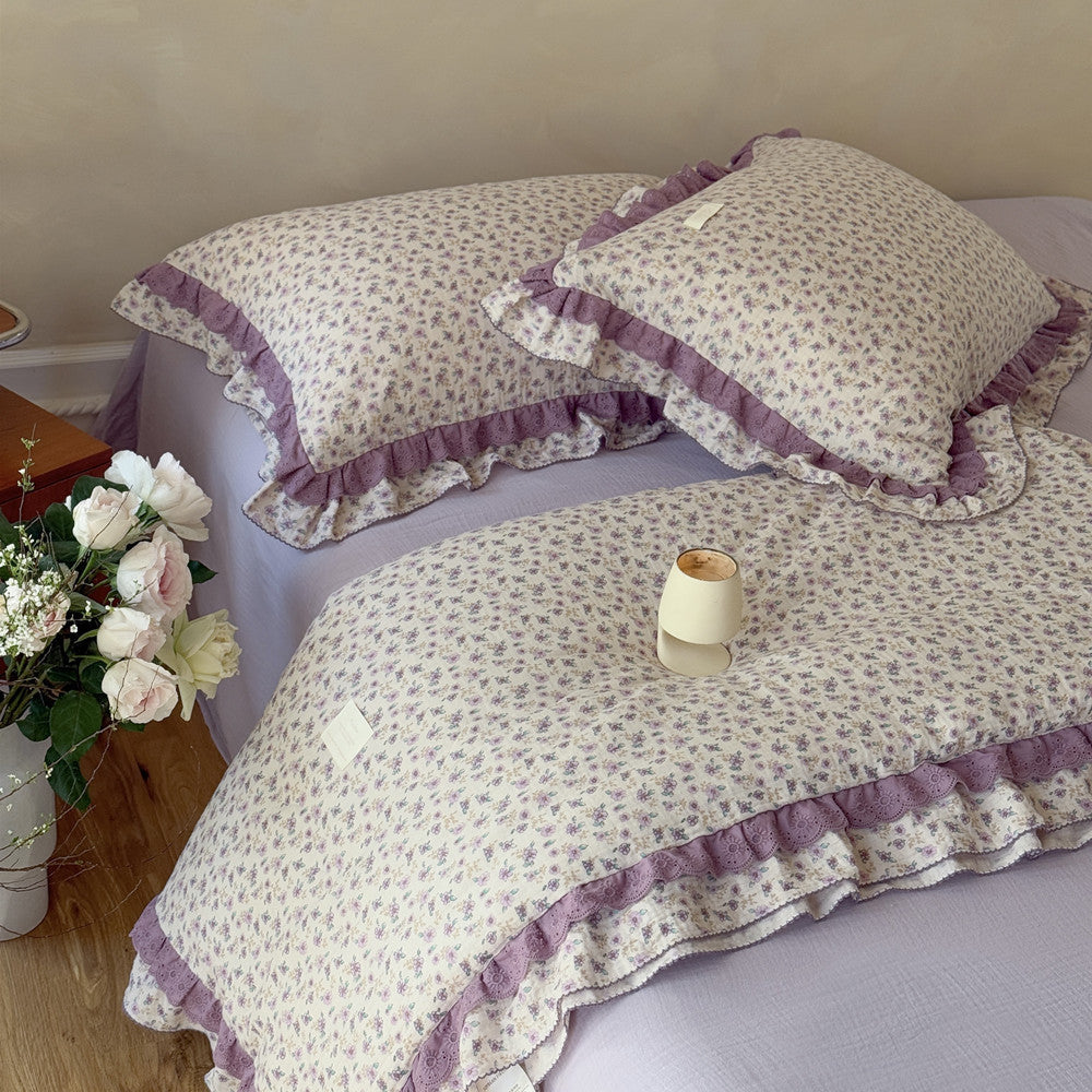 Lavender Floral Comforter – Ruffled Cotton for Girls