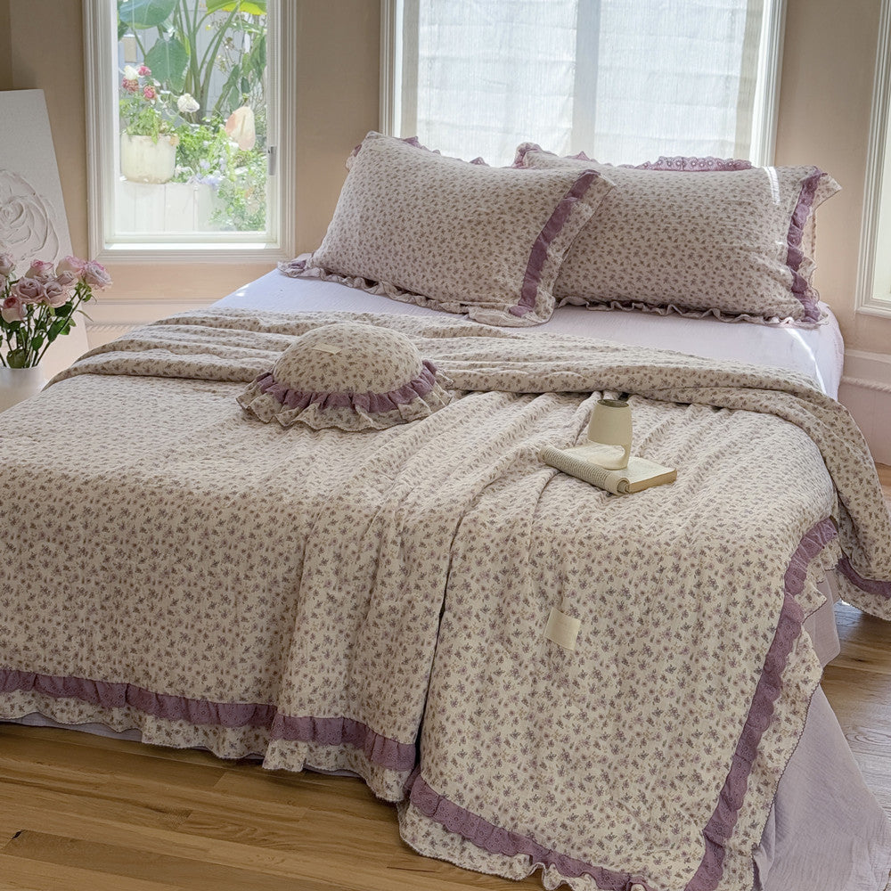 Lavender Floral Comforter – Ruffled Cotton for Girls