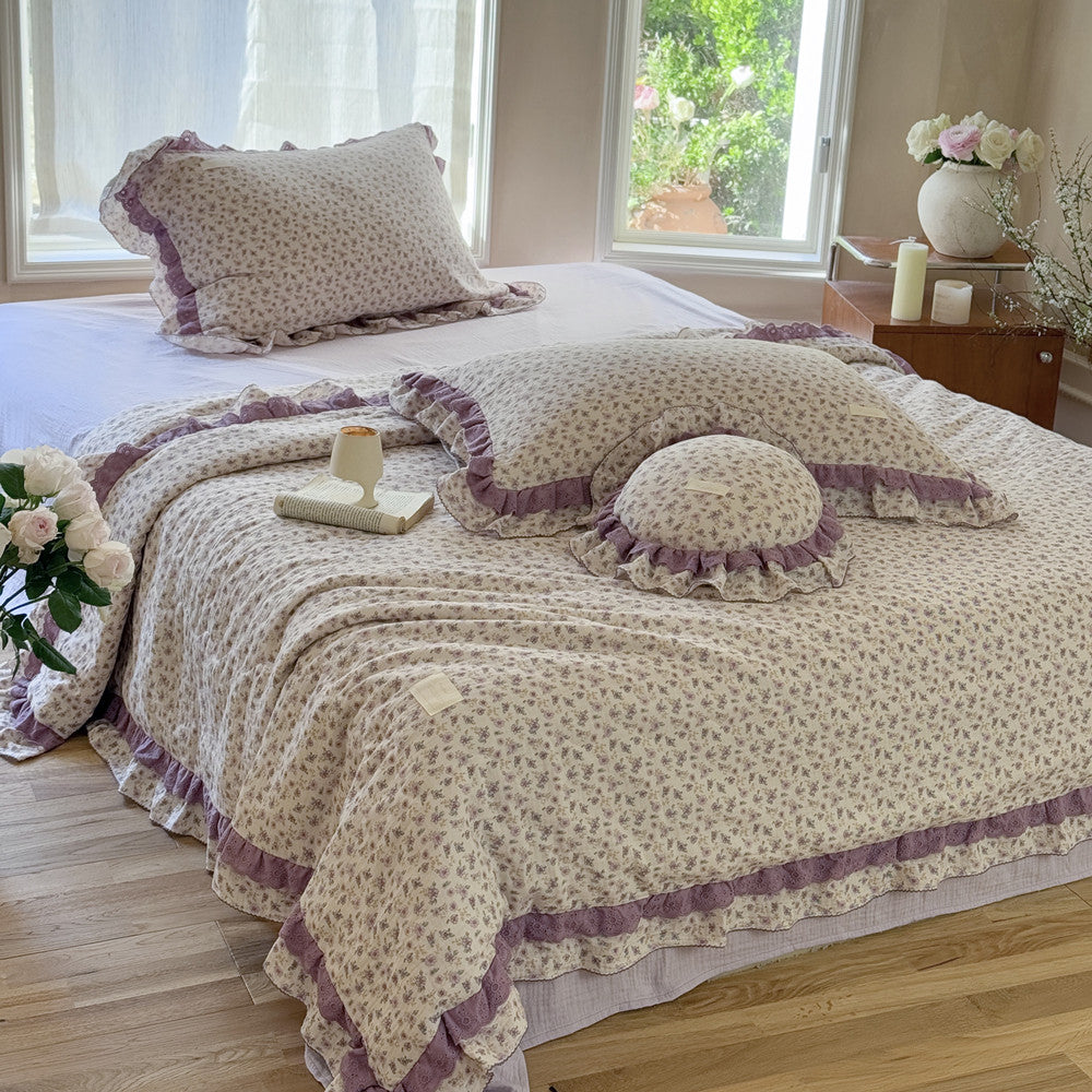 Lavender Floral Comforter – Ruffled Cotton for Girls