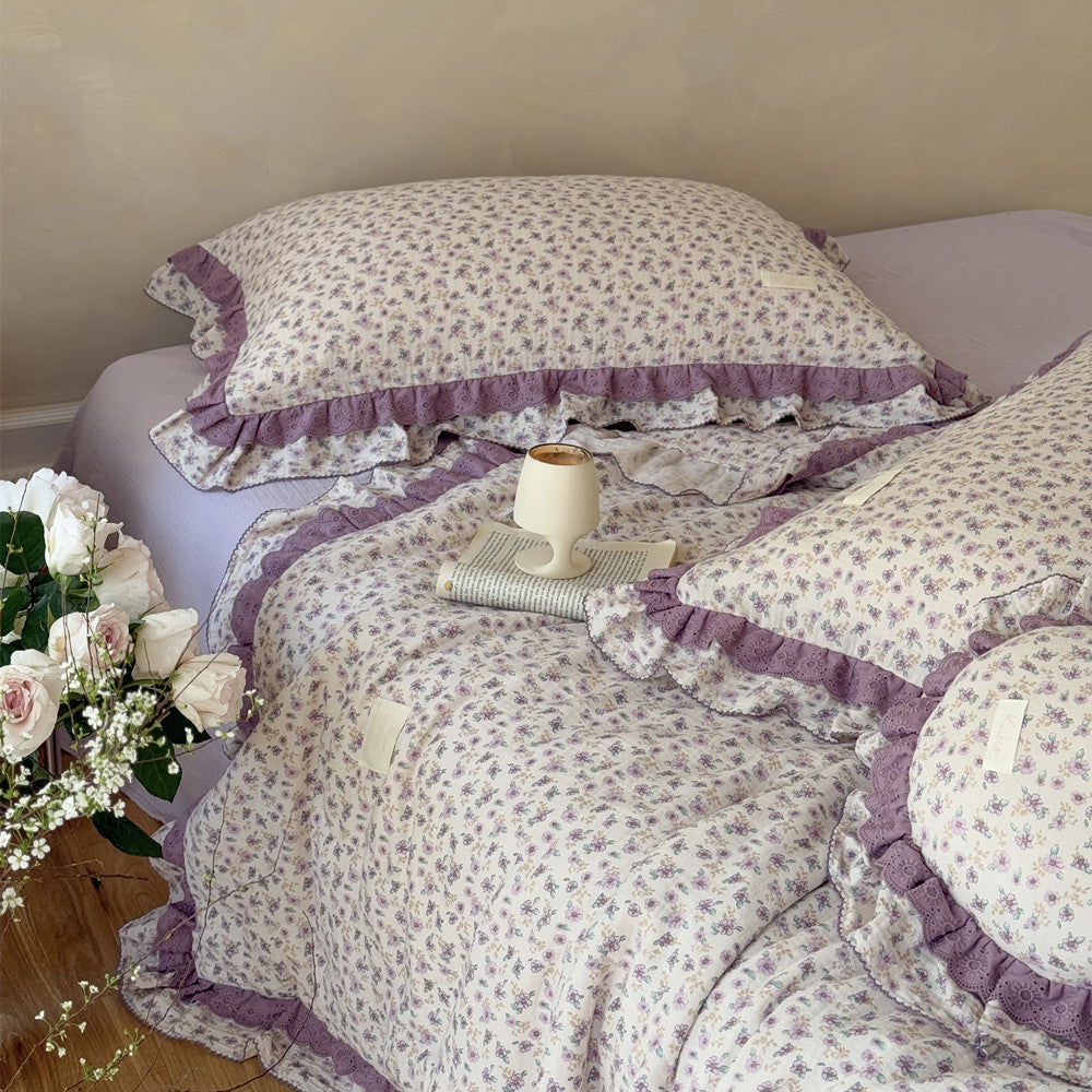 Lavender Floral Comforter – Ruffled Cotton for Girls