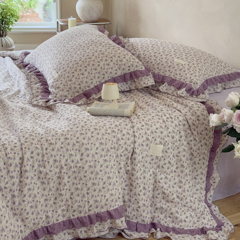 Lavender Floral Comforter – Ruffled Cotton for Girls