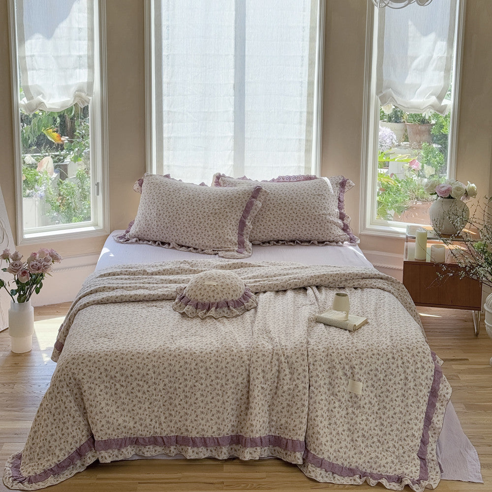 Lavender Floral Comforter – Ruffled Cotton for Girls