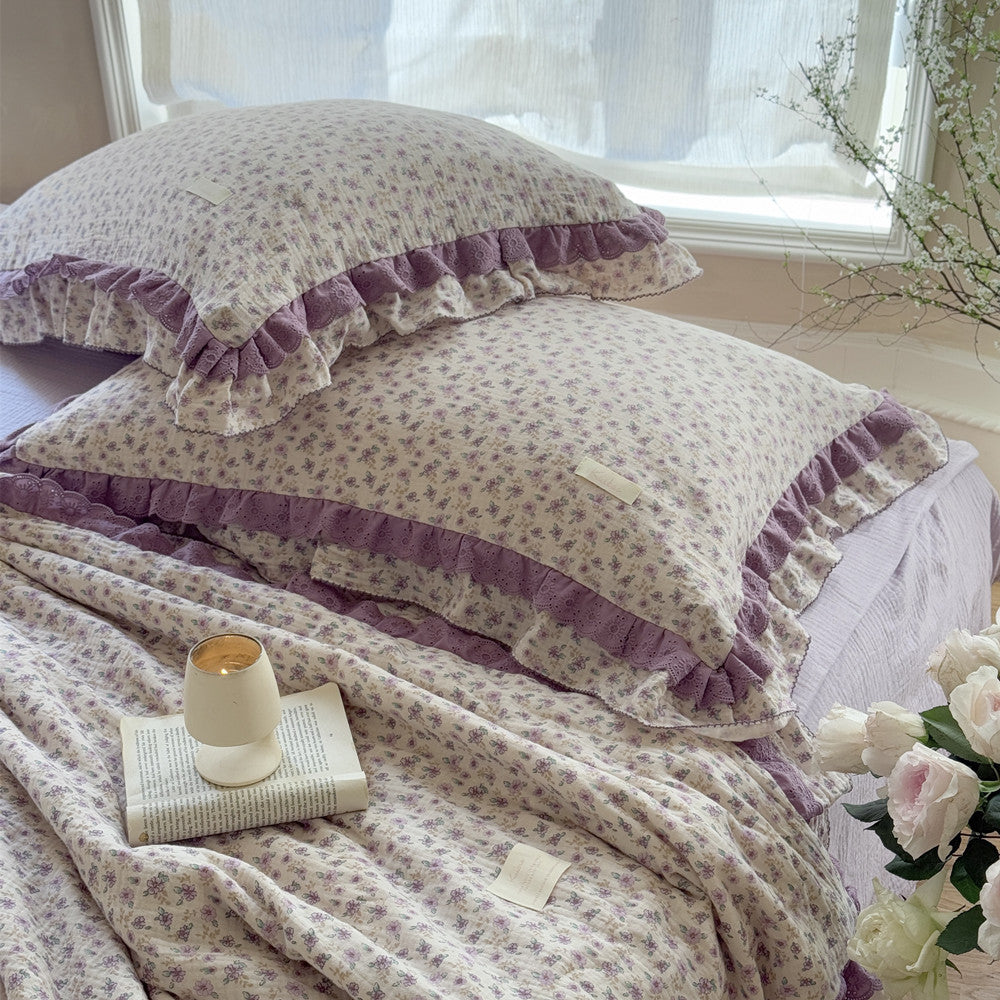 Lavender Floral Comforter – Ruffled Cotton for Girls