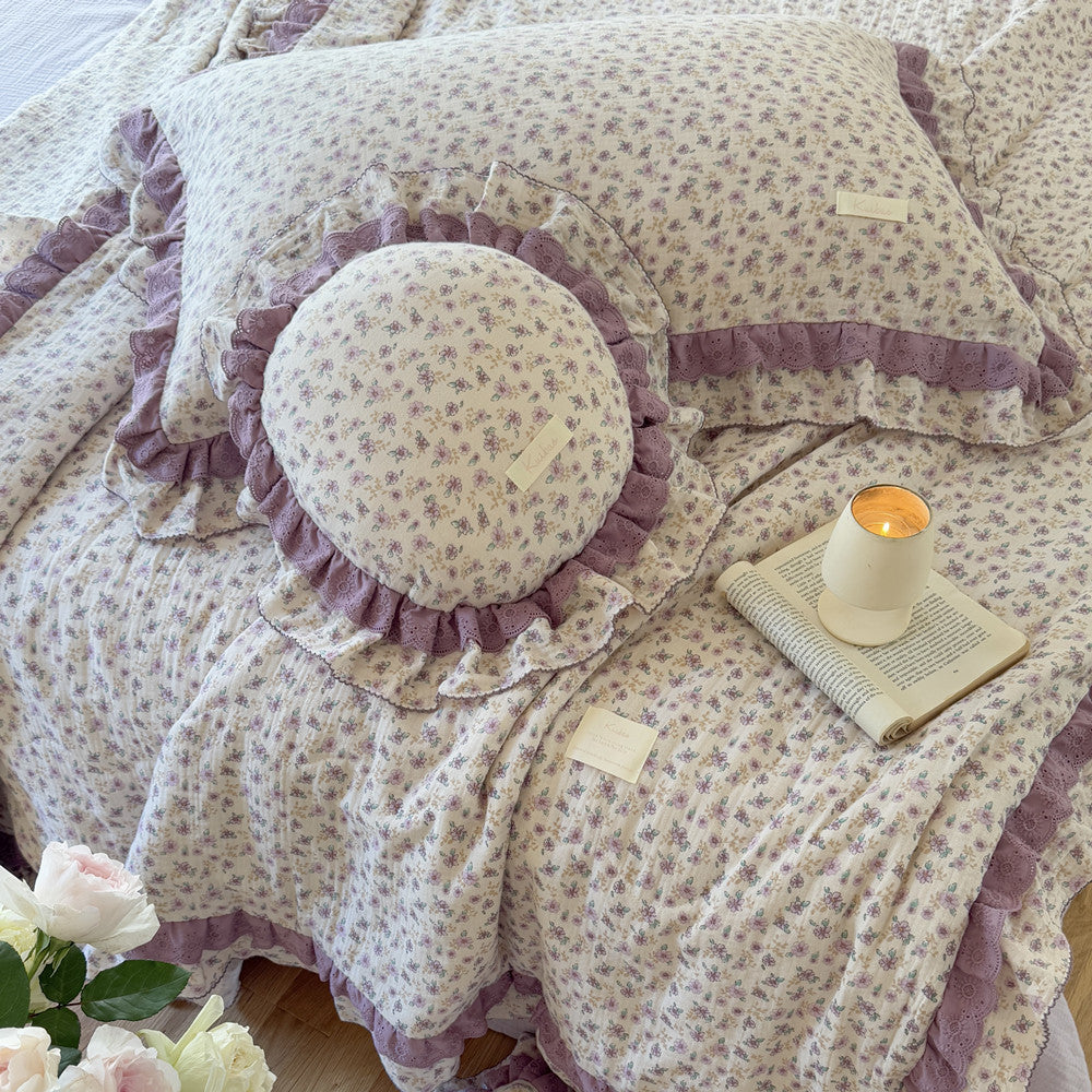 Lavender Floral Comforter – Ruffled Cotton for Girls