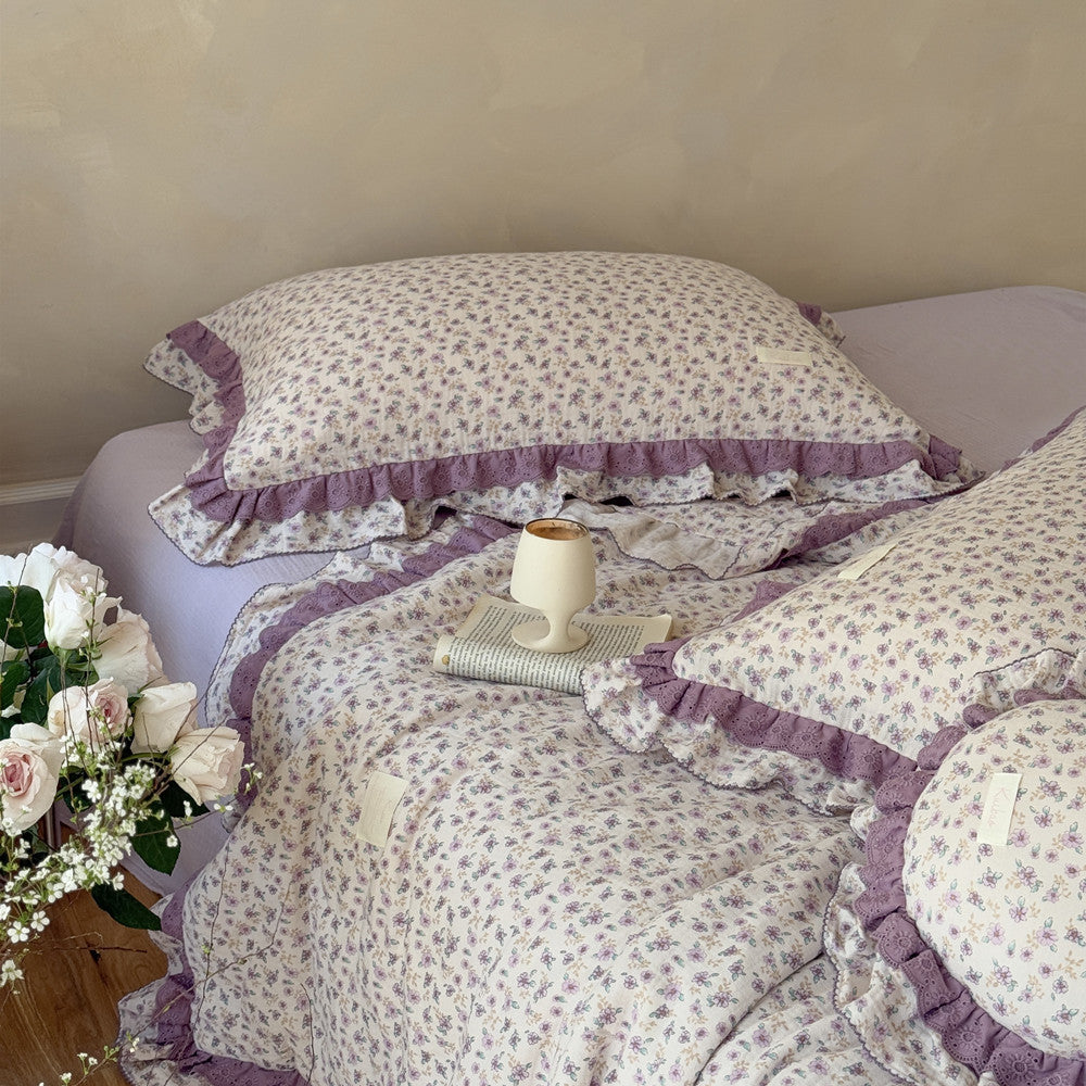 Lavender Floral Comforter – Ruffled Cotton for Girls