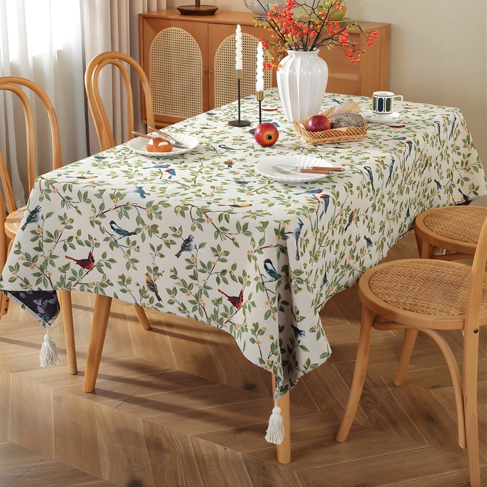 Lavish Heritage Floral & Bird Tablecloth Beige & Green