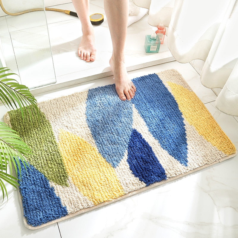 Leaf Pattern Non-slip Bath & Floor Mat Blue Multi