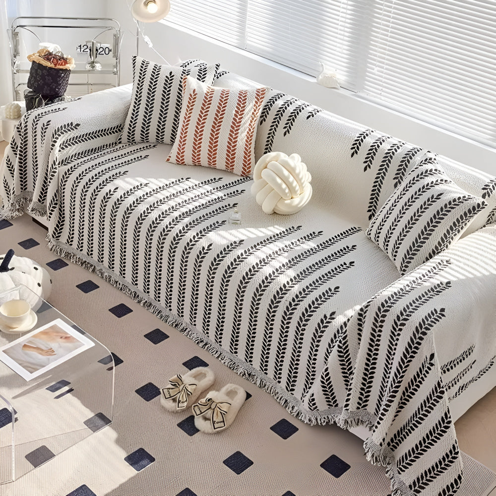 Leaf Fringed Lace Sofa Cover Ink Leaf