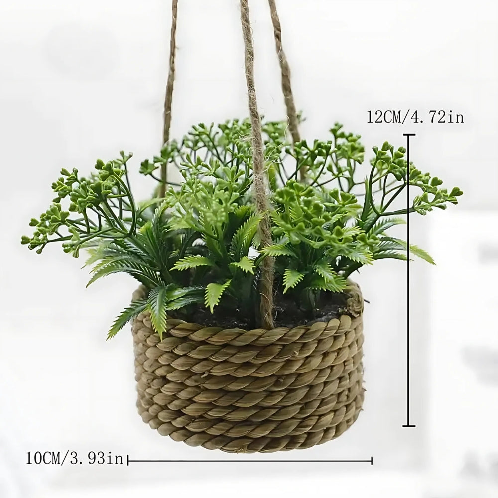 Leafara Hanging Artificial Plant In Woven Basket Pot Rosemary