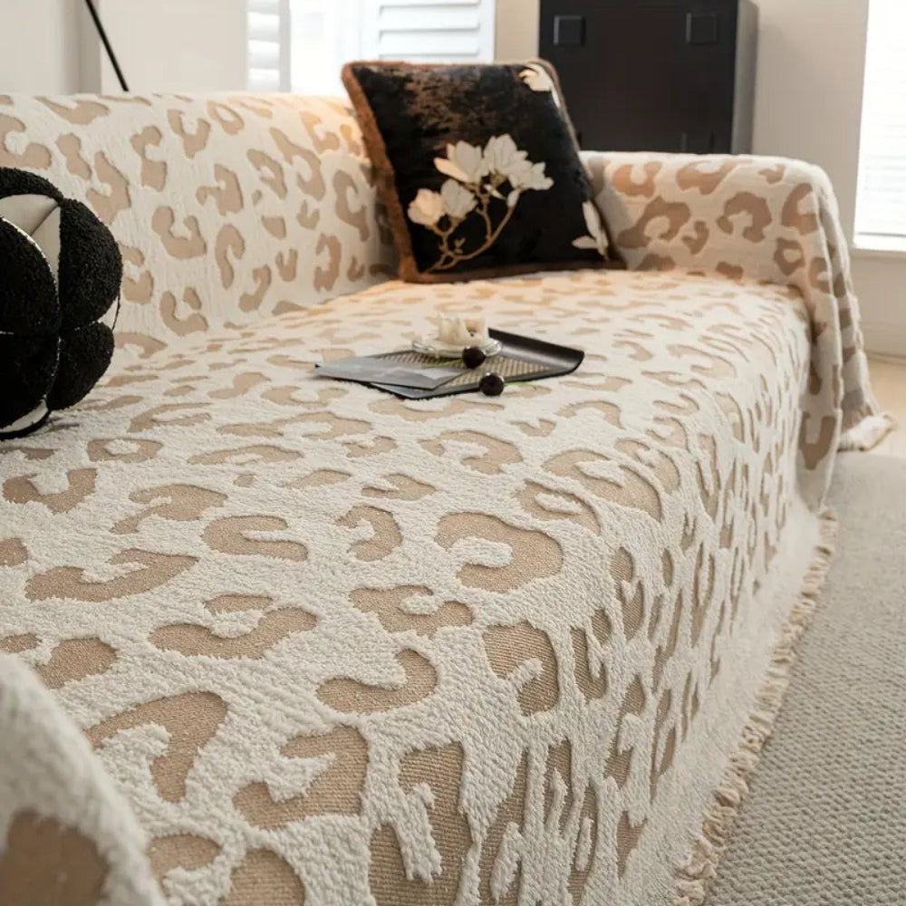 Leopard Print Bohemian Sofa Cover Cream Sand