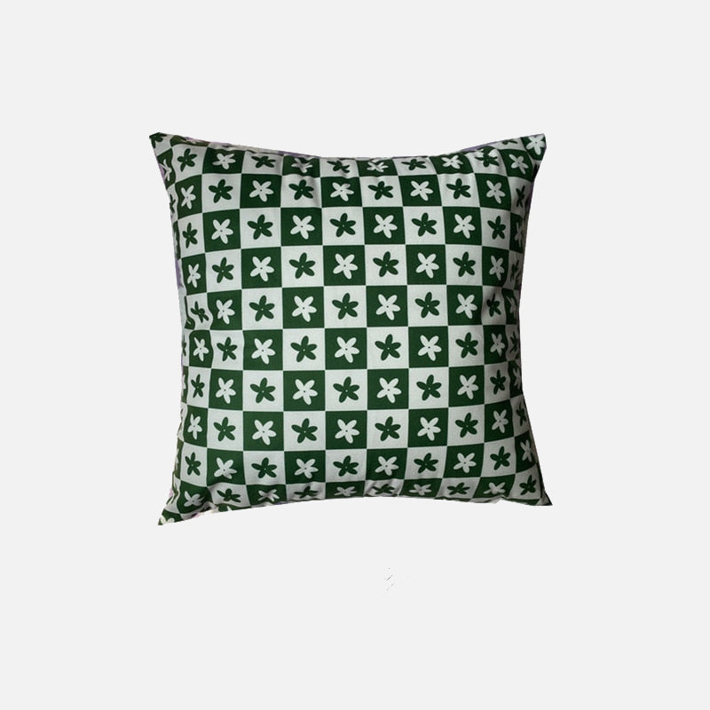 Lilac Green Floral Check Pillow Cover Little Flowers