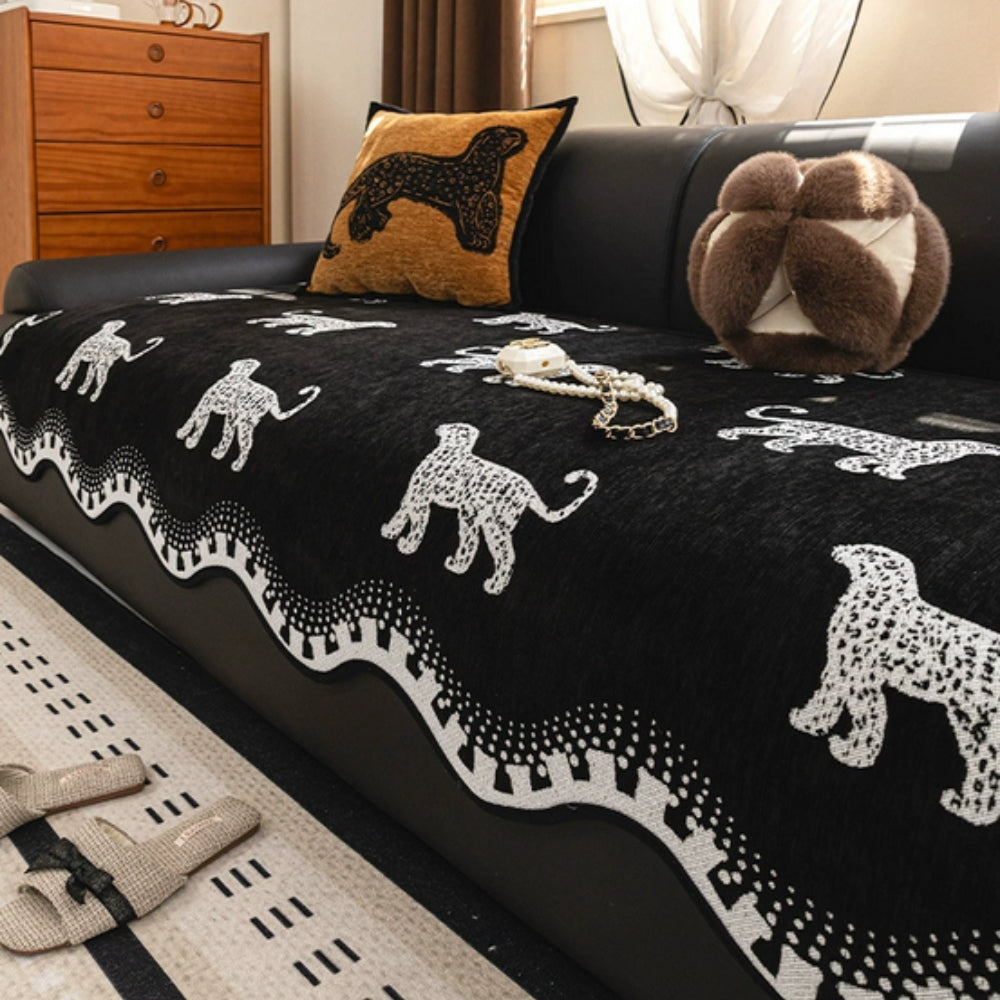 Lion Wavy Non-Slip Sofa Cover Midnight Prowl