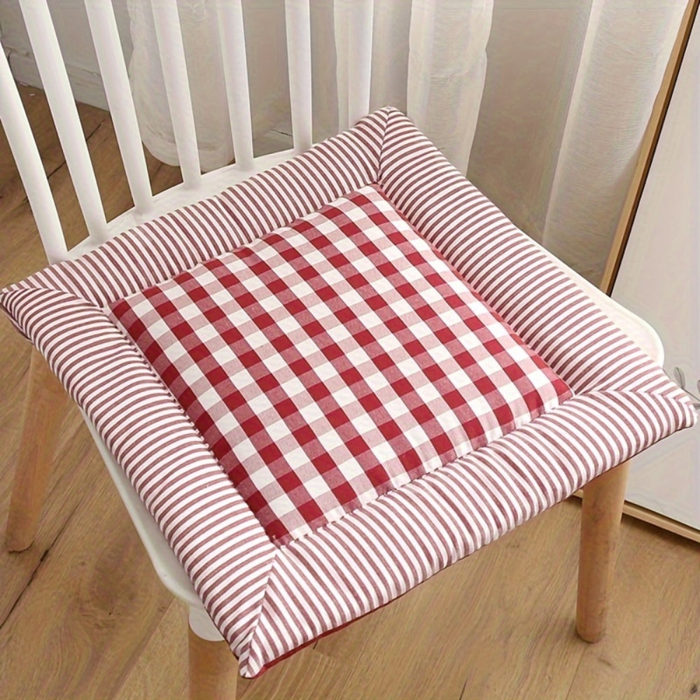 Liven Cotton Seat Pad Dining Chair Cushion Cherry Check