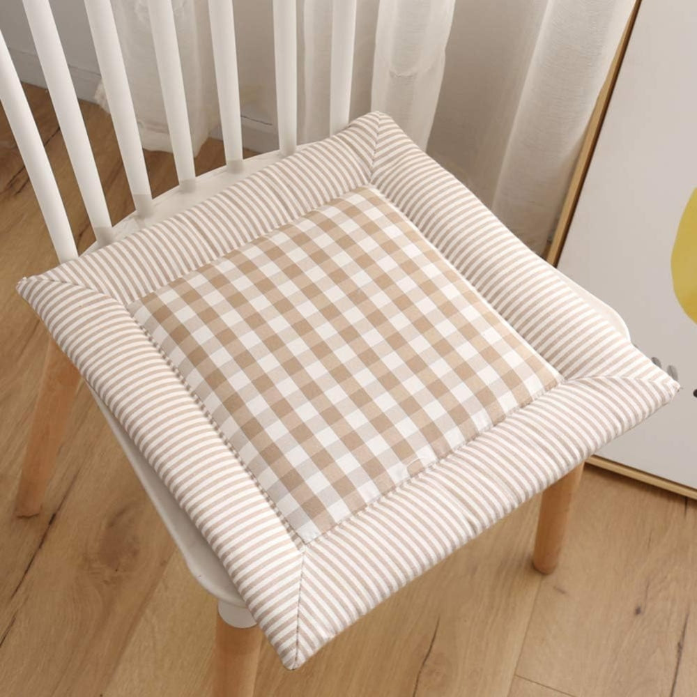 Liven Cotton Seat Pad Dining Chair Cushion Mocha Grid