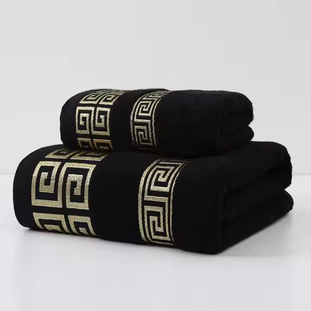 Casa Luxe Athena Cotton Towel Set | 2pcs Obsidian Gold