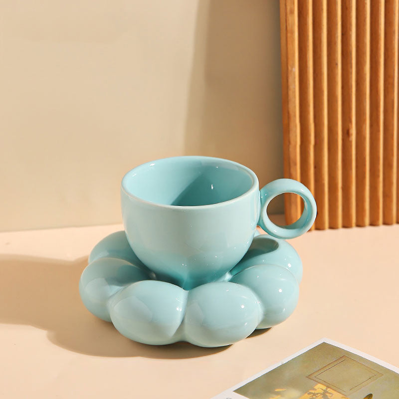 Love Me Flower Ceramic Cup & Saucer Set Blue